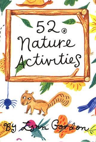 Book cover for 52 Activities in Nature featuring animal, bug, and leaf illustrations.