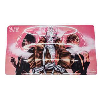 Adaptive Automatons Playmat Secret Lair - If Looks Could Kill, with three robed figures holding rings on a pink background.