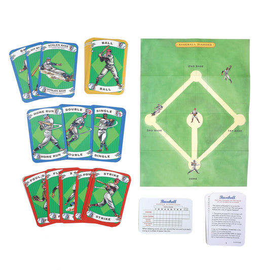 Baseball Playing Cards set with player cards, field board, scorecard, and instructions.