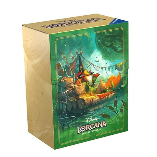 Robin Hood Lorcana Deck Box, holds up to 80 sleeved cards, with raft adventure scene design.