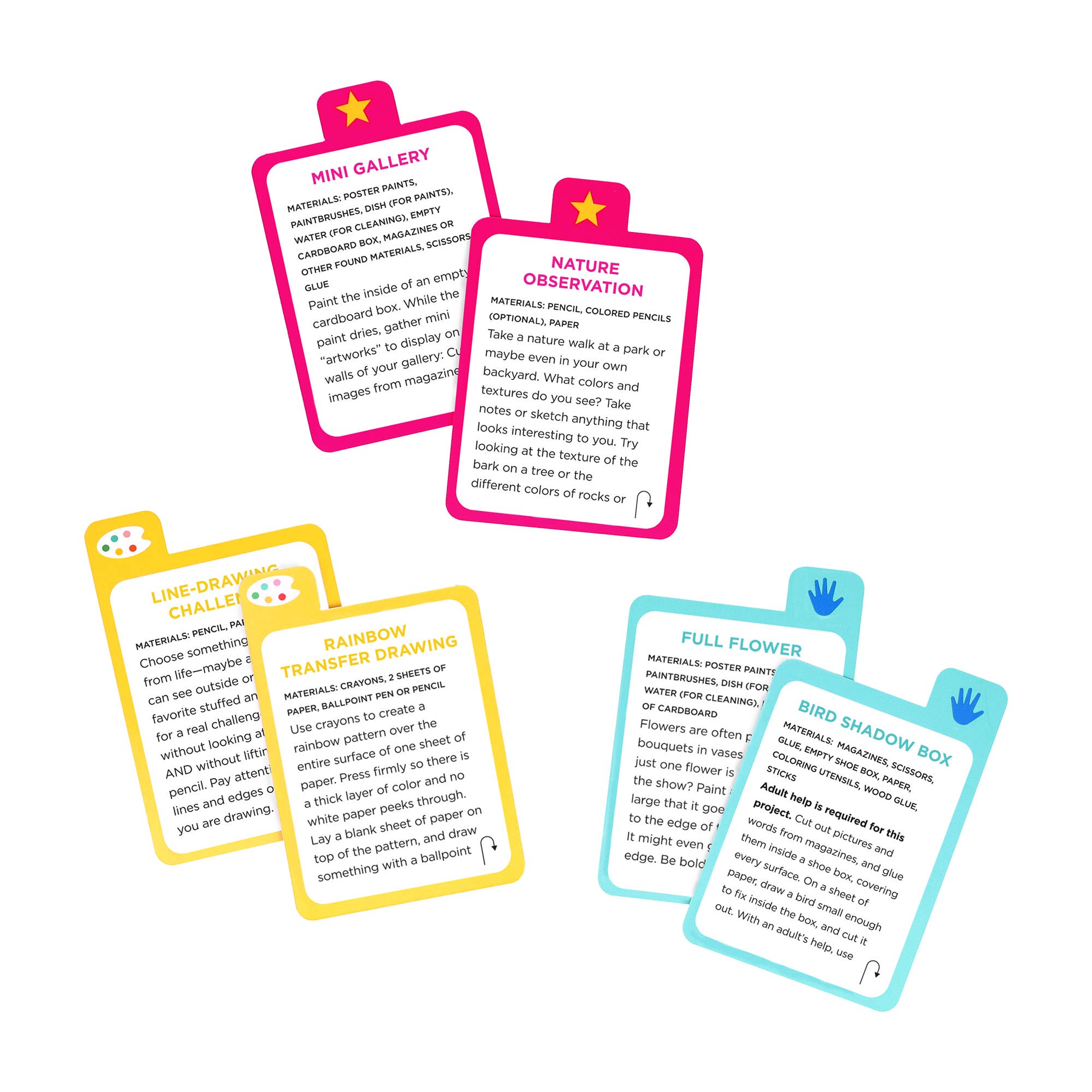 Busy Ideas for Bored Kids: Artist Edition cards showing screen-free art ideas with icons and titles.