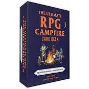The Ultimate RPG Campfire Card Deck box with RPG question cards and adventurers around a campfire on the cover.