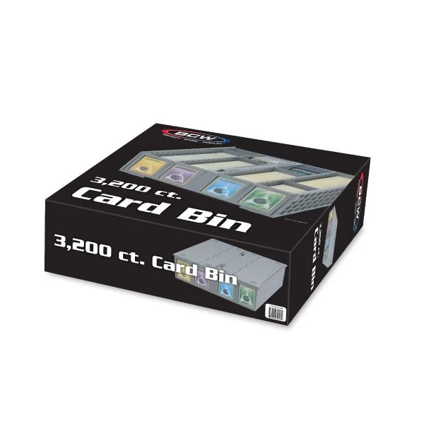 Collectible Card Bin 3200 stackable storage box for 3,200 cards; packaging displays organized card illustrations.