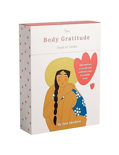 The Body Gratitude Deck of Cards with packaging showing an illustrated woman in a swimsuit and sunhat.