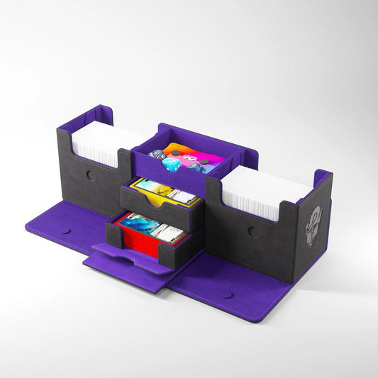 Tolarian Academic 266+ XL Deckbox in black and purple for storing cards, dice, and accessories.