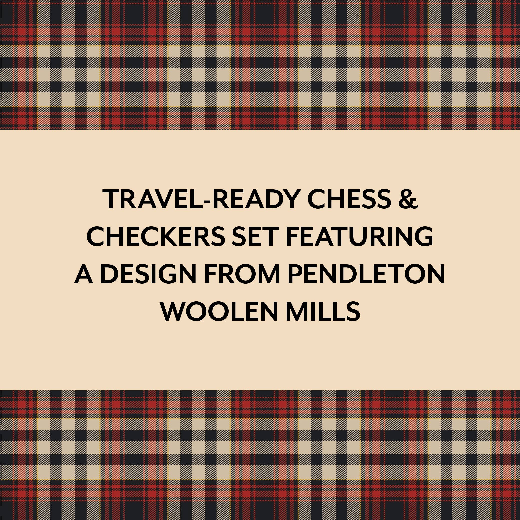 Pendleton Red Black Check Pattern Chess & Checkers board game set packaging.