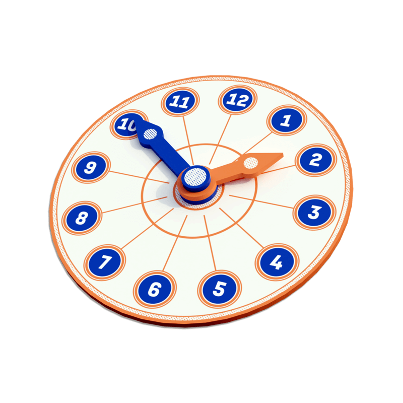 The Wilderfeast Event Timer is a toy clock with blue numbers and blue and orange hands for tracking turns in games.
