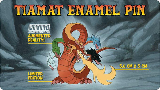 Tiamat Limited Edition AR Enhanced Enamel Pin featuring a five-headed, fire-breathing dragon.