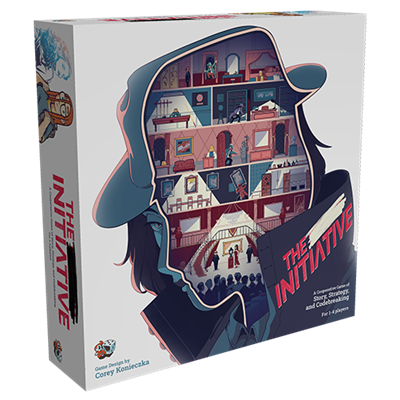 The Initiative board game box featuring a detective silhouette and a house.