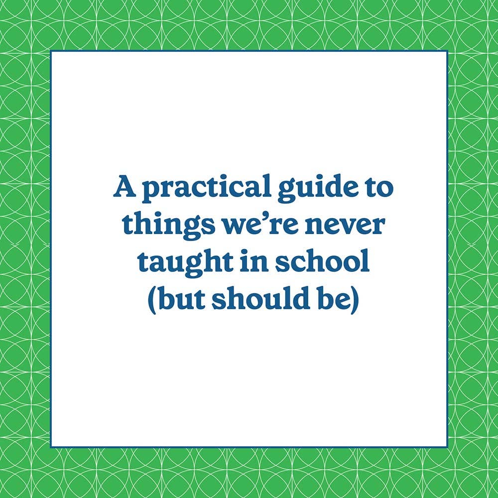 White square with text: How to Be a Grown Up—a practical guide to life skills you didn’t learn in school.