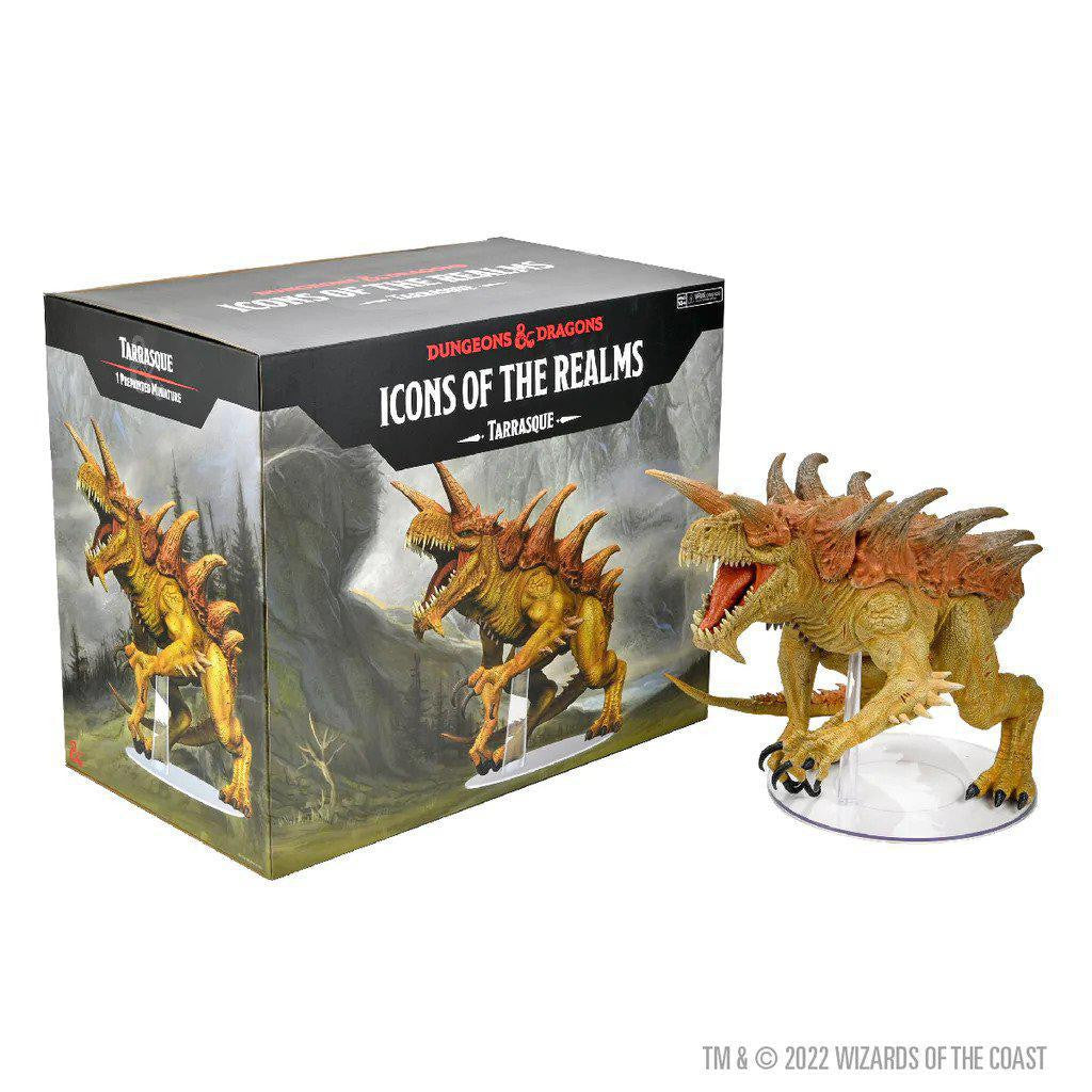 Dungeons & Dragons Icons of the Realms Gargantuan Tarrasque figure displayed next to its box.