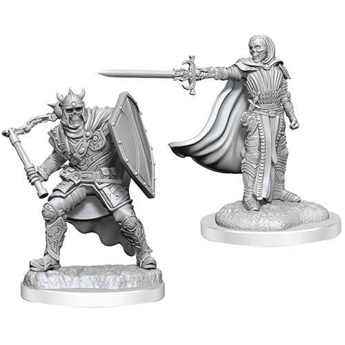 Two unpainted Death Knights miniatures from D&D Nolzurs Marvelous Miniature W20 set.