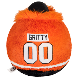 Round orange Gritty Squishable plush with GRITTY 00 on the back, styled like a sports jersey.