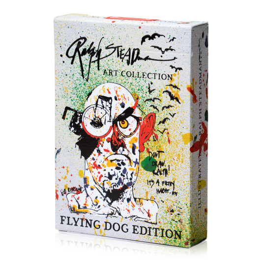 Flying Dog, Edition 2 playing cards in a box with a sketch-style portrait.