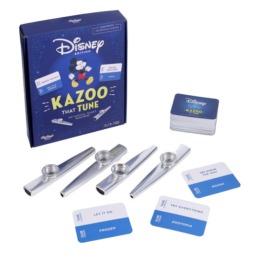 Disney Kazoo That Tune party game with kazoos, Disney/Pixar song cards, and box included.