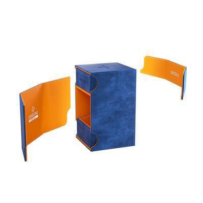 Blue and orange Watchtower 100+ XL deck box showing two open compartments and two removable side panels.