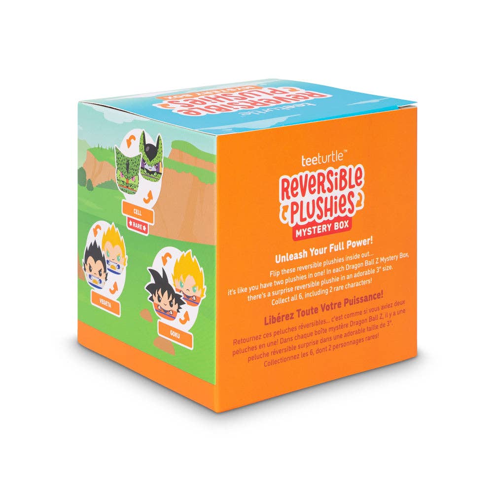 Dragon Ball Z reversible plushie mystery box with illustrated characters and text.