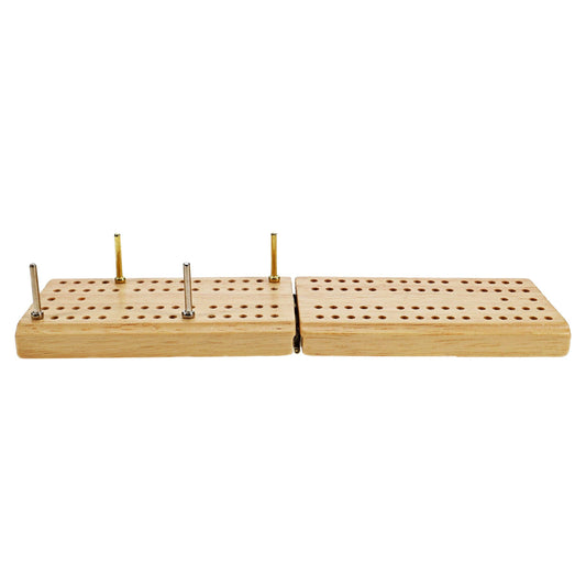WE Games Cribbage and More Travel Game Pack with folding board and metal pegs, shown open for play.