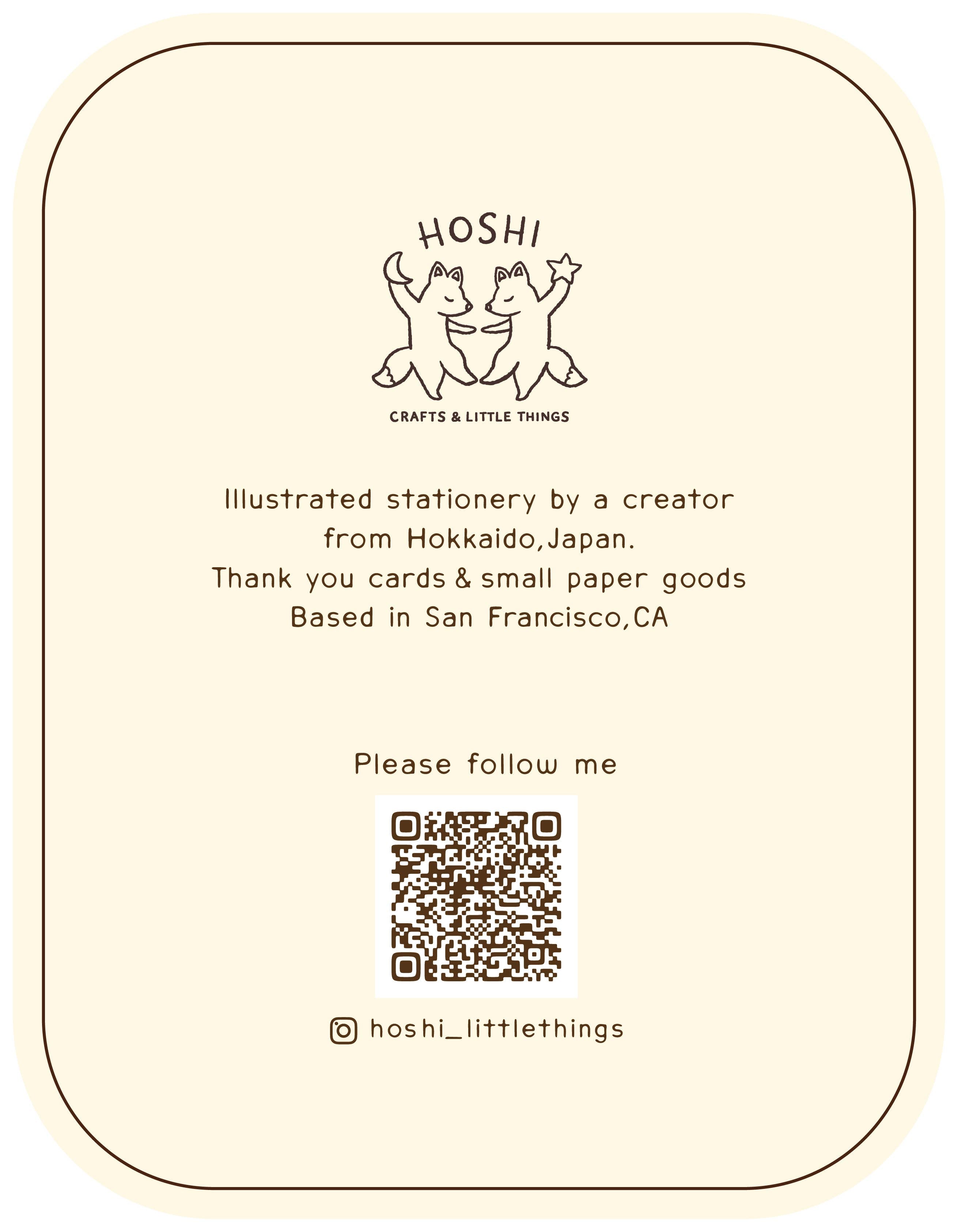 Matcha Cat Birthday Card with Japanese aesthetic, QR code, and @hoshi_littlethings handle.