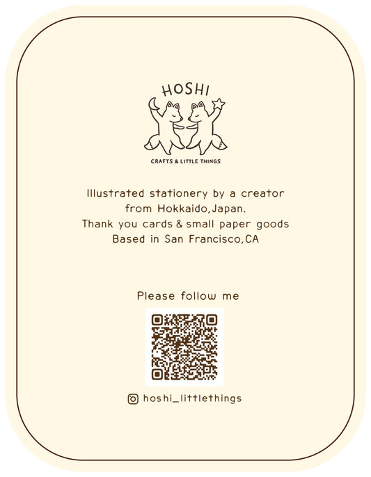 Matcha Cat Birthday Card with Japanese aesthetic, QR code, and @hoshi_littlethings handle.