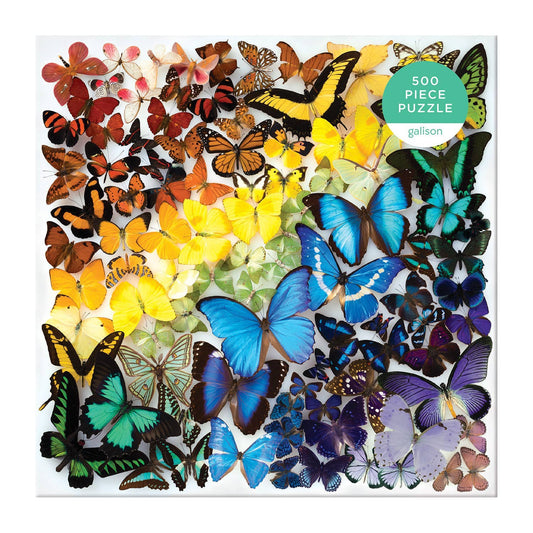 Rainbow Butterflies 500 Piece Puzzle with colorful butterflies arranged in a rainbow pattern on the box.