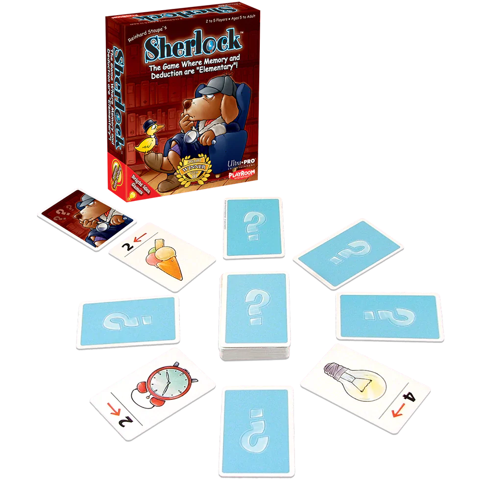 Sherlock board game box with cards arranged in a circle.