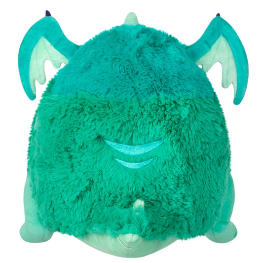 Mini Baby Cthulhu II plush: fuzzy green dragon with wings, small horns, and light blue embroidered back accents.