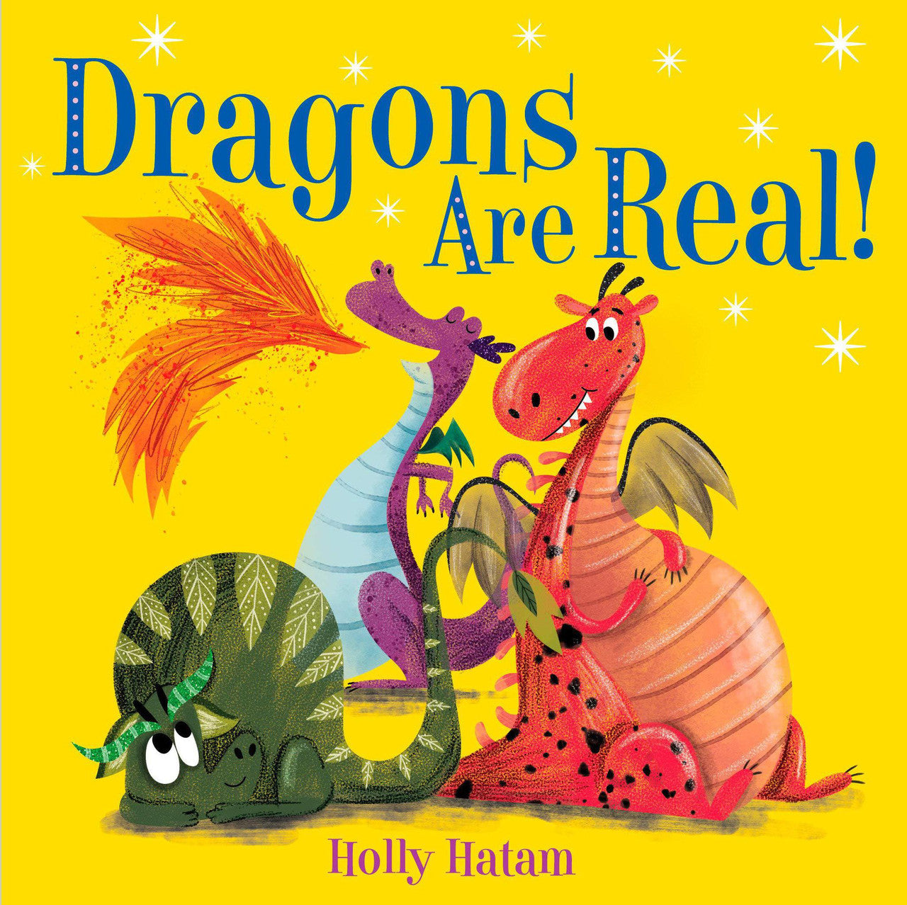 Cartoon dragon babies with patterns and Dragons Are Real text on a yellow background.