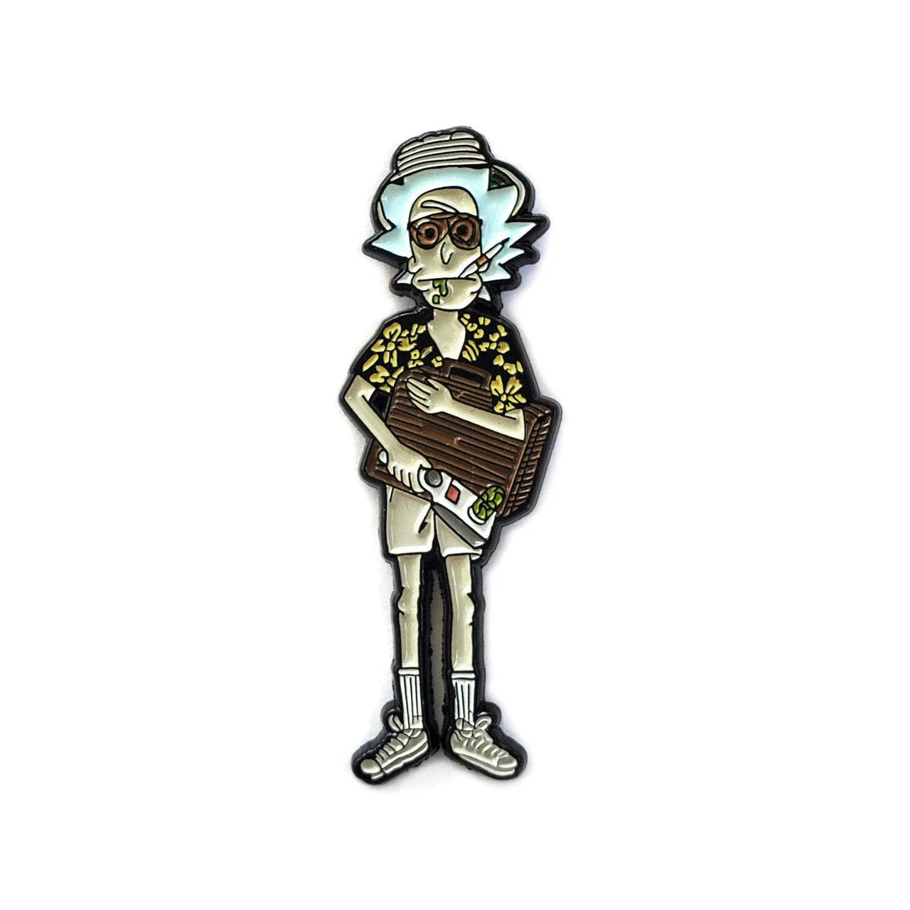 Hunter S. Thompson x Rick and Morty enamel pin with black metal finish and rubber backings by Kolorspun Pins.