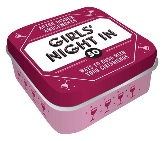 After Dinner Amusements: Girls Night In pink tin with 50 friendship games and group activities.