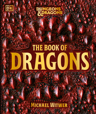 Dungeons and Dragons The Book of Dragons with a red, scaly dragon-skin cover.