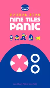 Nine Tiles Panic game cover showing pink and blue colors with cartoon icons and the title in bold white text.