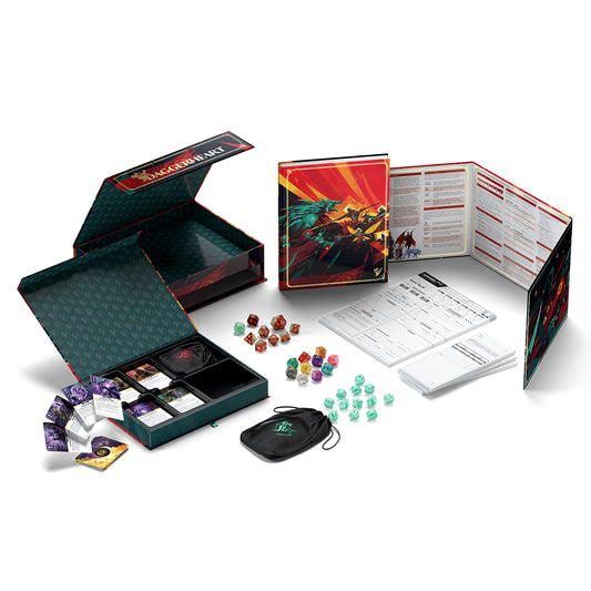 Daggerheart: Hope & Fear Deluxe Edition with rulebook, adventure, dice, character sheets, and adversary sheets.