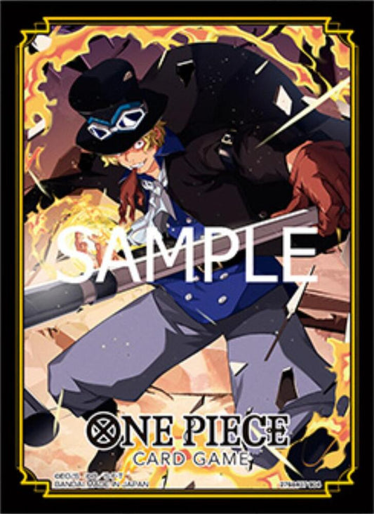 One Piece Limited Edition Sabo Sleeves with Sabo in a blue coat, black hat, and flames in the background.