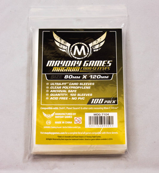 Pack of 100 Magnum Gold card sleeves, 80x120mm, for Dixit cards, product size 4.9 x 3.3 x 0.4 inches.