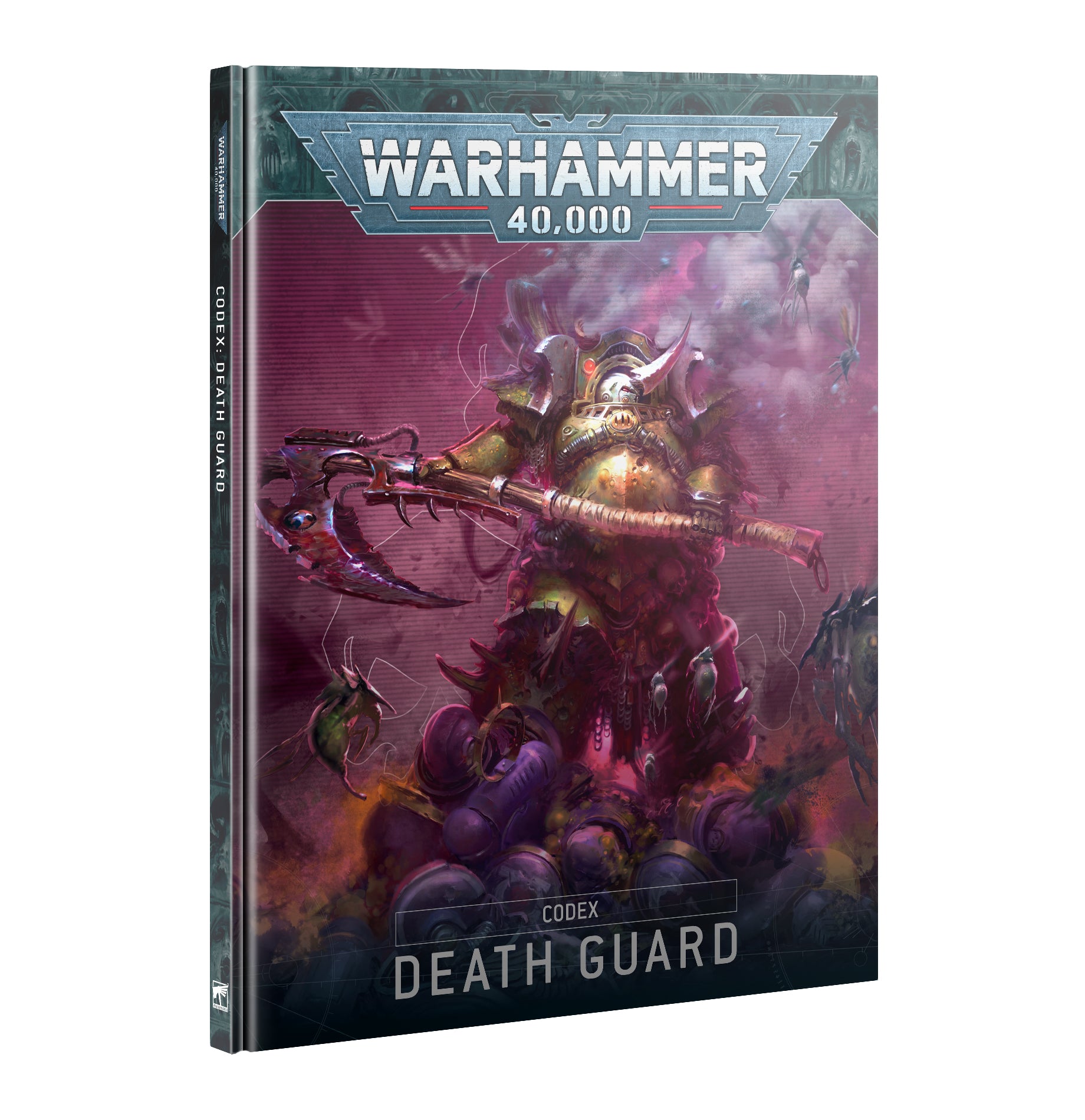 Codex: Death Guard rulebook with cover art of an armored warrior in a toxic, battle-scarred setting.
