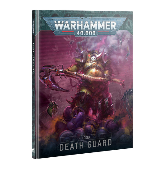 Codex: Death Guard rulebook with cover art of an armored warrior in a toxic, battle-scarred setting.