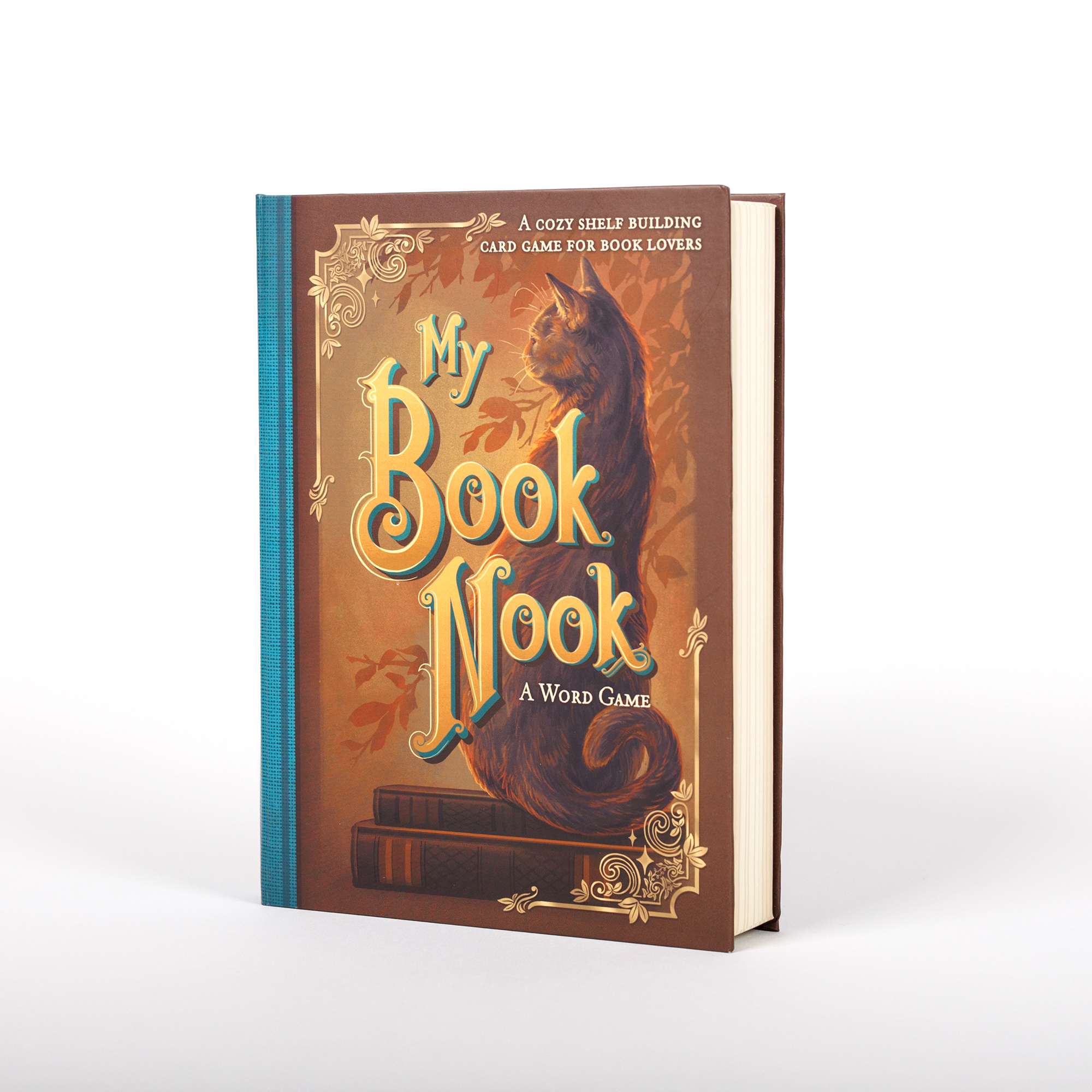 My Book Nook: A Cozy Word Building Game card game in book-shaped packaging.