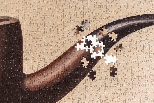 René Magritte This is not a pipe jigsaw puzzle with missing pieces, inspired by surrealist art.