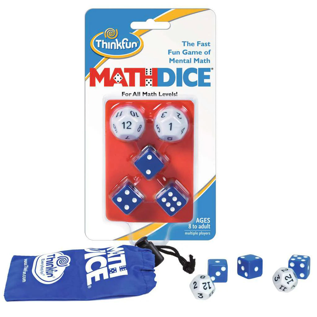 Math Dice set with dice, pouch, and packaging; recommended for ages 8 and up.