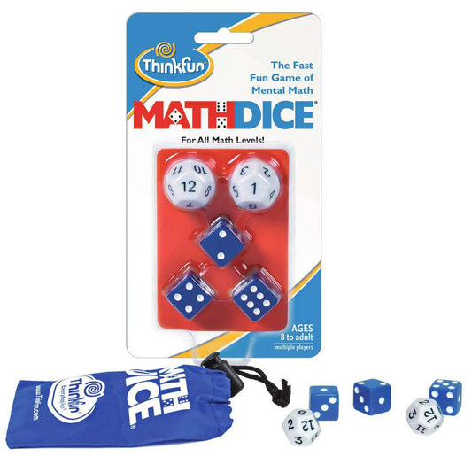 Math Dice set with dice, pouch, and packaging; recommended for ages 8 and up.