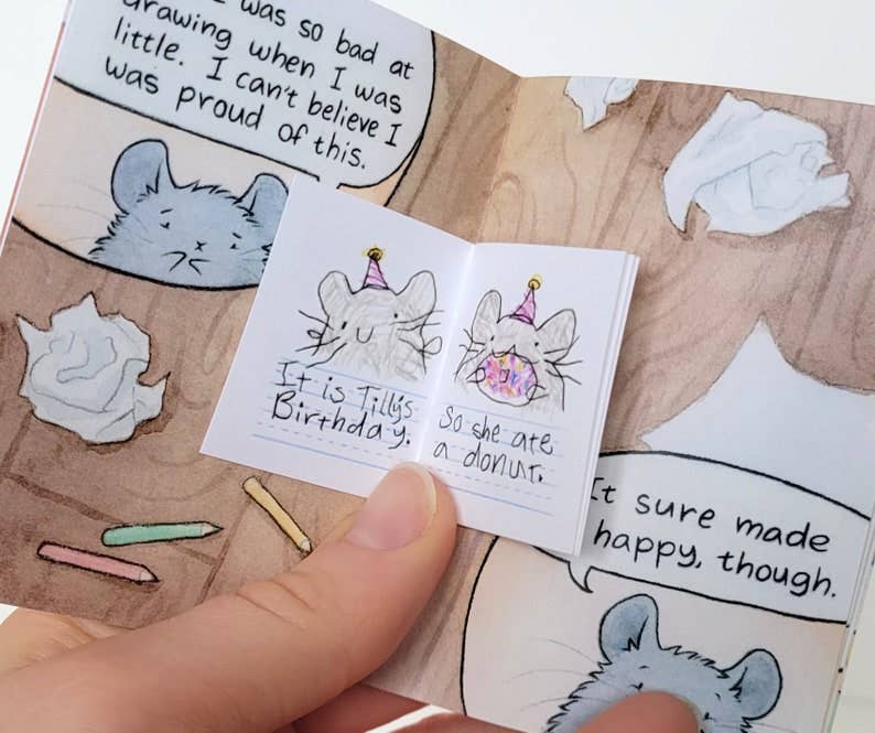 The Chinchillustrator Mini-Comic Zine featuring illustrated mice with donuts and party hats.