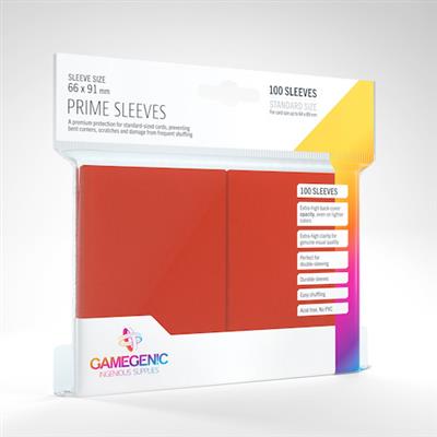 PRIME Sleeves Red, pack of 100 standard size card sleeves with red color visible through the packaging.