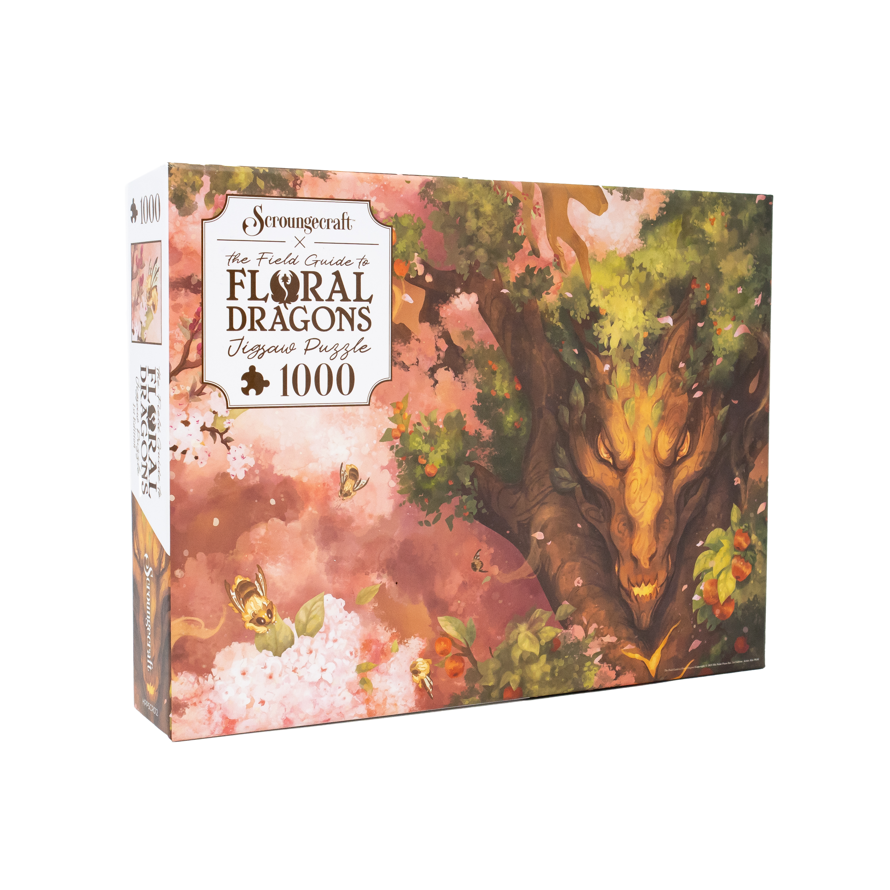 The Field Guide to Floral Dragons: Apple Tree Dragon 1000-piece puzzle with pink flowers and green foliage.