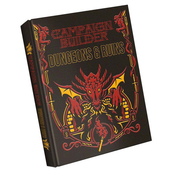 Campaign Builder: Dungeons & Ruins Limited Edition, black book with red dragon on cover.