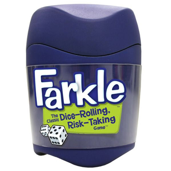 Purple Farkle Dice Cup game with dice graphics on the cup.