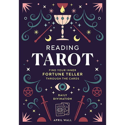 Reading Tarot book cover featuring tarot symbols, chalice, and swords; subtitle included.