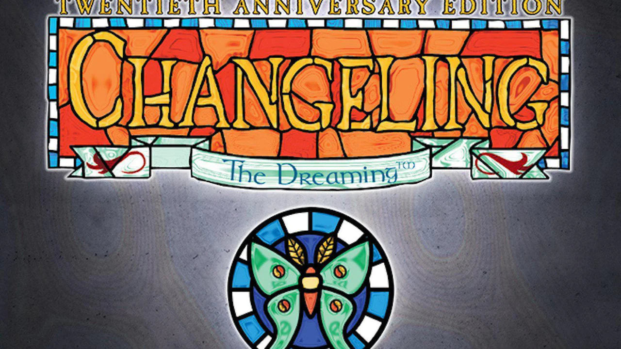 Changeling: The Dreaming 20th Anniversary Edition Deluxe logo with stained-glass style and green moth, World of Darkness.