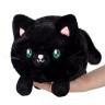 Mini Squishable Black Kitty plush, round with green eyes and pink ears, held in a hand.