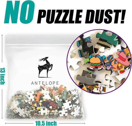 Clear bag containing 1000-piece Drive In Movie puzzle, no dust, bag measures 13 by 10.5 inches.